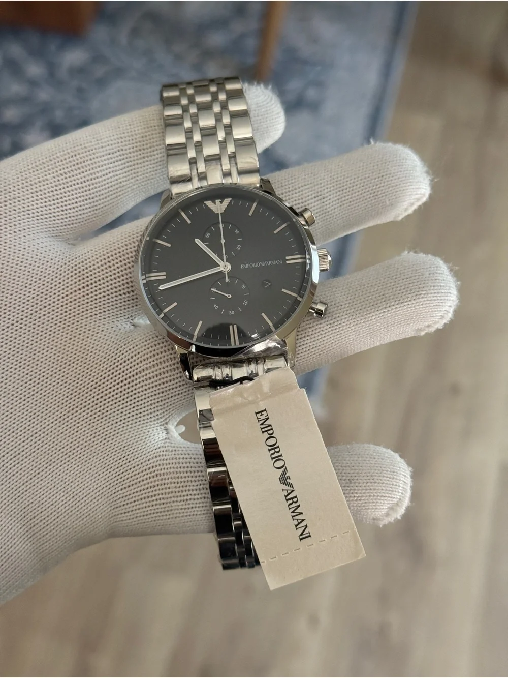 Emporio Armani Silver and Black Men's Chronograph Watch